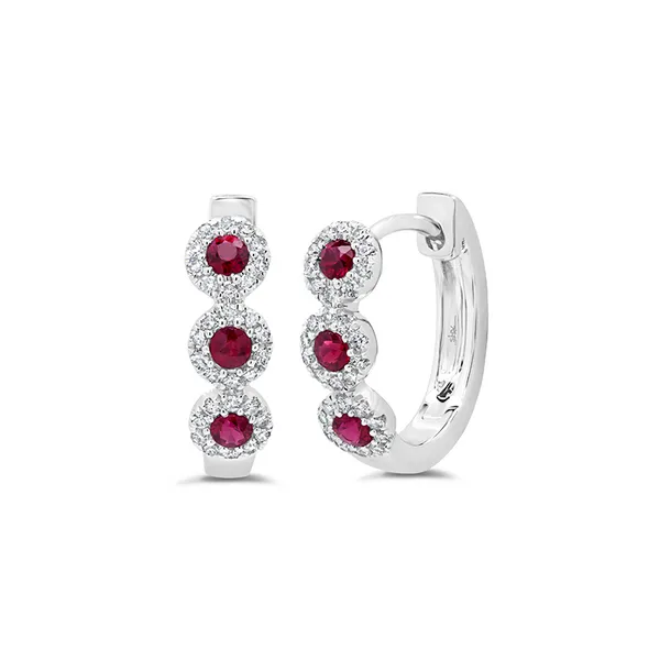 Lady's White 14 Karat Huggie Earrings with Diamonds & Rubys | SC55002955 Marc Robinson Jewelers Round Rock, TX