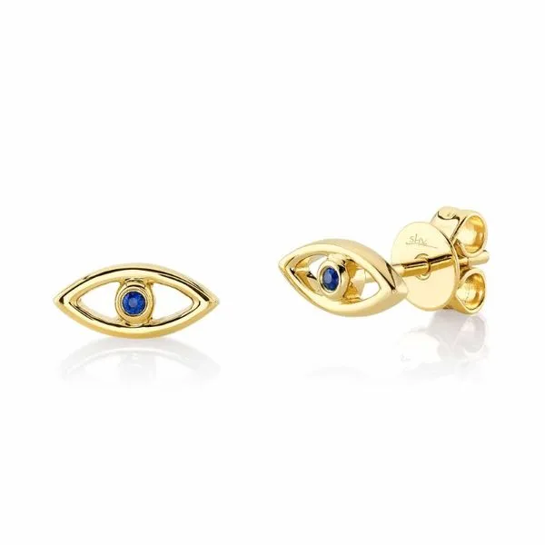 Lady's Yellow 14 Karat Gold Stud Earrings with 0.02tw Round Sapphires Marc Robinson Jewelers Round Rock, TX
