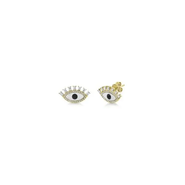 14K Yellow Gold Stud Earrings with Diamonds & Onyx Mother of Pearl Marc Robinson Jewelers Round Rock, TX