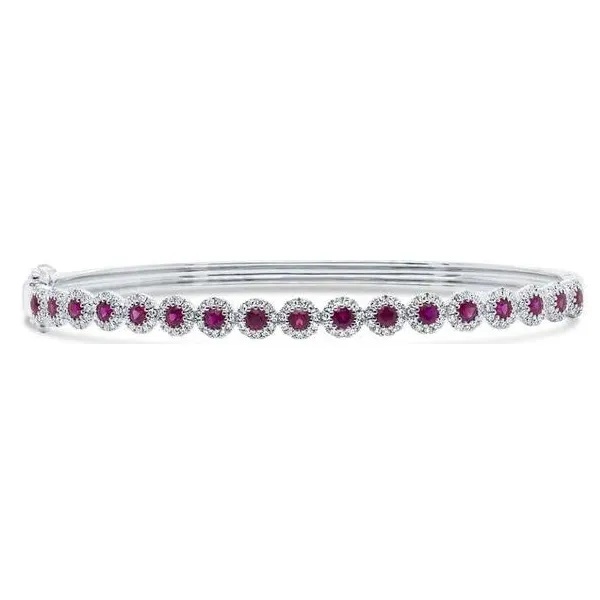 14K White Gold Bangle Bracelet with Diamonds & Rubies – 7