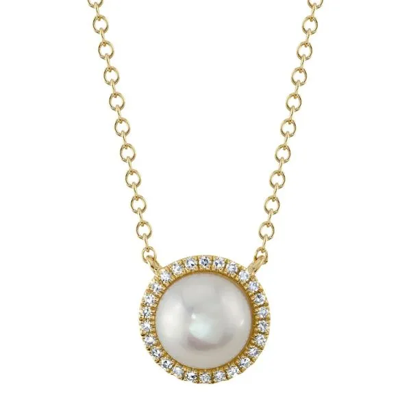 14K Yellow Gold Diamond & Pearl Necklace – Elegant 18