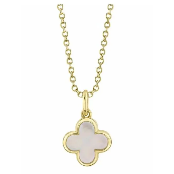 Shy Creation 14K Yellow Gold Mother of Pearl Clover Necklace with Diamonds Marc Robinson Jewelers Round Rock, TX