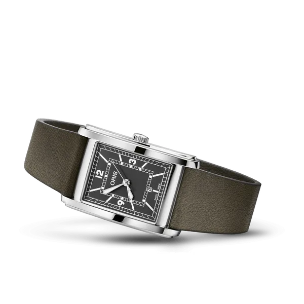 Oris Rectangular Automatic Watch – Green Dial, Stainless Steel Case, Leather Strap Marc Robinson Jewelers Round Rock, TX