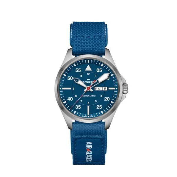 Hamilton Pilot Day Date Auto Khaki Aviation H64655941 – Titanium Case, Blue Dial, and Swiss Automatic Movement Marc Robinson Jewelers Round Rock, TX