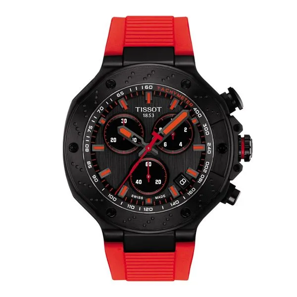 Tissot T1414173706101 T-Sport T-Race Chronograph Watch for Men - Red Silicon Strap, Grey Dial Marc Robinson Jewelers Round Rock, TX