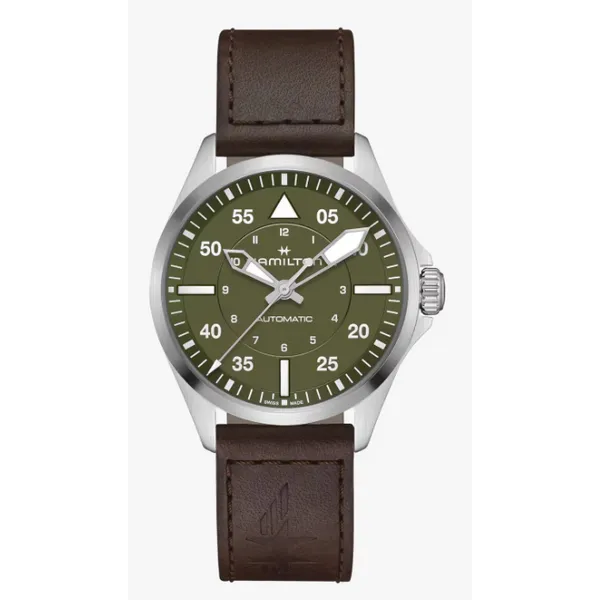 H76305560 Khaki Aviation Pilot Auto 39mm – Swiss Automatic Pilot Watch Inspired by Exploration Marc Robinson Jewelers Round Rock, TX