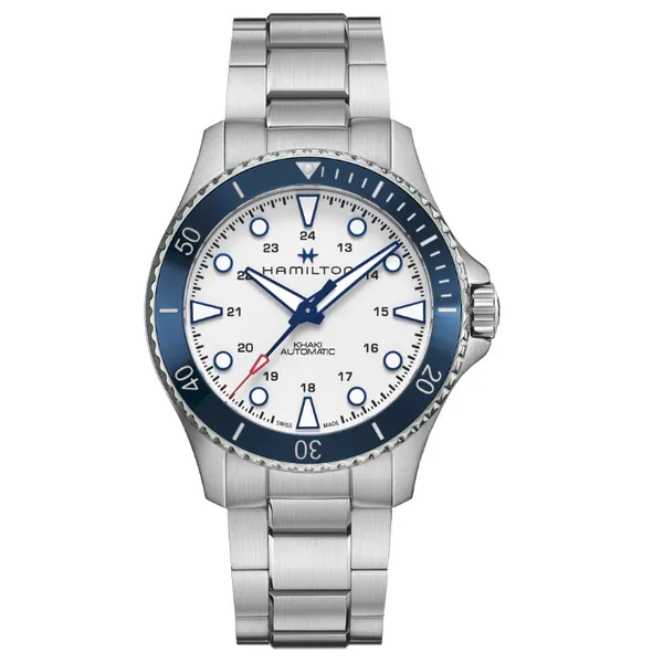H82505150 Khaki Navy Scuba Auto – Dive-Ready Swiss Automatic Watch with Blue Ceramic Bezel Marc Robinson Jewelers Round Rock, TX
