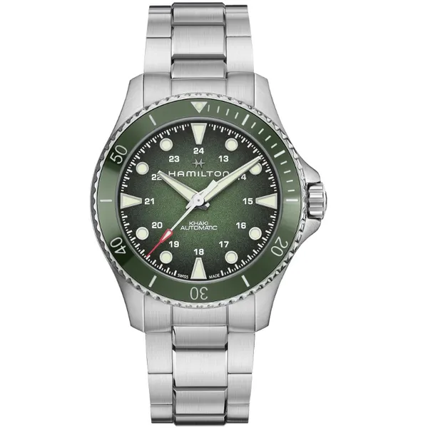 H82525160 Khaki Navy Scuba Auto – 43mm Green Dial Swiss Automatic Dive Watch Marc Robinson Jewelers Round Rock, TX
