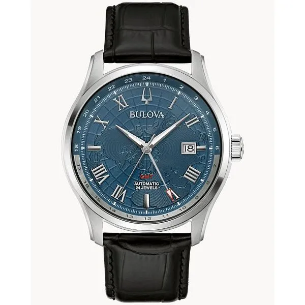 Bulova Wilton GMT Automatic Men's Watch - Silver-tone Case, Blue Dial, 42-Hour Power Reserve Marc Robinson Jewelers Round Rock, TX