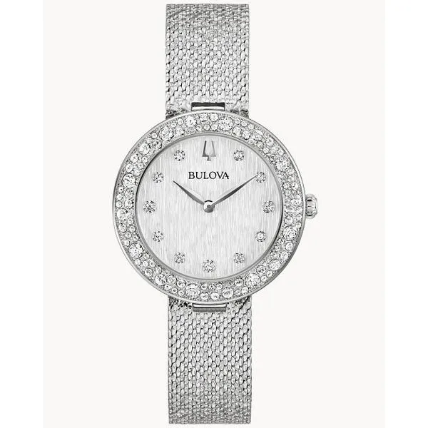 Bulova Champagne Crystal Women’s Watch 96L329 – Silver-Tone Mesh Strap & Crystal Bezel Marc Robinson Jewelers Round Rock, TX