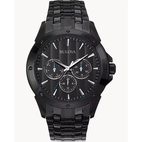 Bulova Classic Multifunction Black Dial Men’s Watch 98C121 – Black Ion-Plated Stainless Steel Marc Robinson Jewelers Round Rock, TX