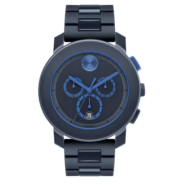 Movado Bold Chronograph 43.5mm Navy Blue Dial Men's Watch 3600270 Marc Robinson Jewelers Round Rock, TX