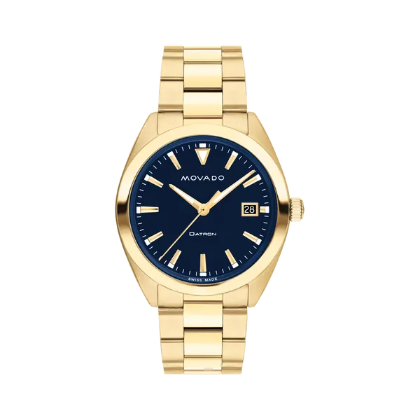 Movado Heritage Series Datron Men's Watch | Yellow Gold Ion-Plated Stainless Steel, 39mm, Blue Dial Marc Robinson Jewelers Round Rock, TX