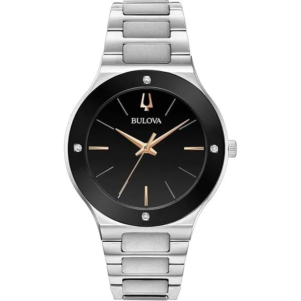Bulova 96E117 Men's Dress Watch – Black Dial, Stainless Steel Bracelet, 43mm Marc Robinson Jewelers Round Rock, TX