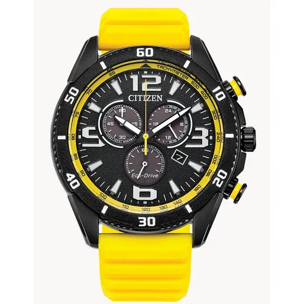 Citizen Brycen Black Dial Yellow Silicone Strap Chronograph Watch AT2585-08E Marc Robinson Jewelers Round Rock, TX
