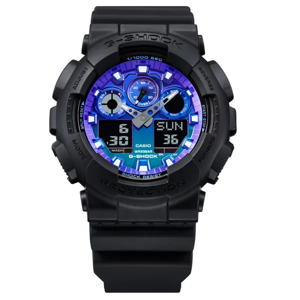 Casio G-Shock GA100FL-1A Analog-Digital Flames of Color Blue Watch – 200M Water Resistant Marc Robinson Jewelers Round Rock, TX