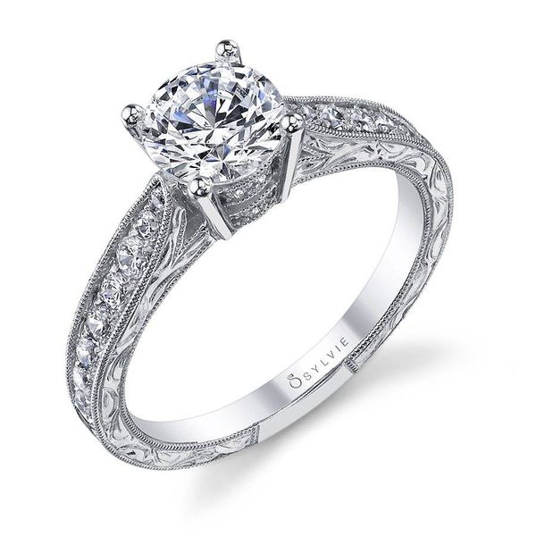 FRANCILLE â€“ ROUND VINTAGE HAND ENGRAVED ENGAGEMENT RING Mark Allen Jewelers Santa Rosa, CA