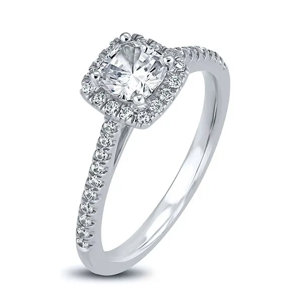 14k White Gold Cushion Cut Diamond Halo Engagement Ring Mark