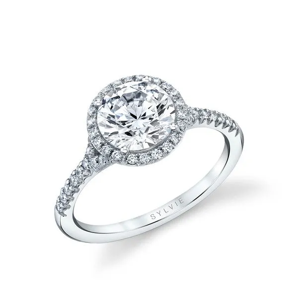 Modern Halo Engagement Ring with Split Shank - Alexandra Mark Allen Jewelers Santa Rosa, CA