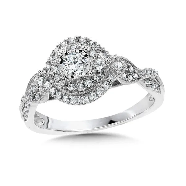 White Gold Double Halo Engagement Ring & Wedding Band Set Mark Allen Jewelers Santa Rosa, CA