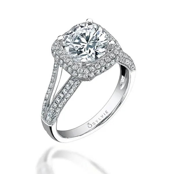 Lab Grown Diamond Cushion Cut Split Shank Halo Engagement Ring Mark Allen Jewelers Santa Rosa, CA