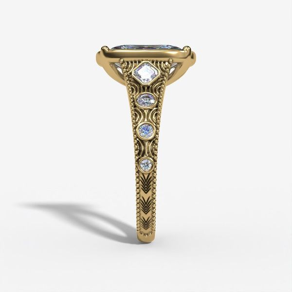 Vintage Stlye Elongated Cushion Lab Grown Diamond Engagement Ring with Asscher & Round Side Stones | 14K Yellow Gold Image 4 Mark Allen Jewelers Santa Rosa, CA