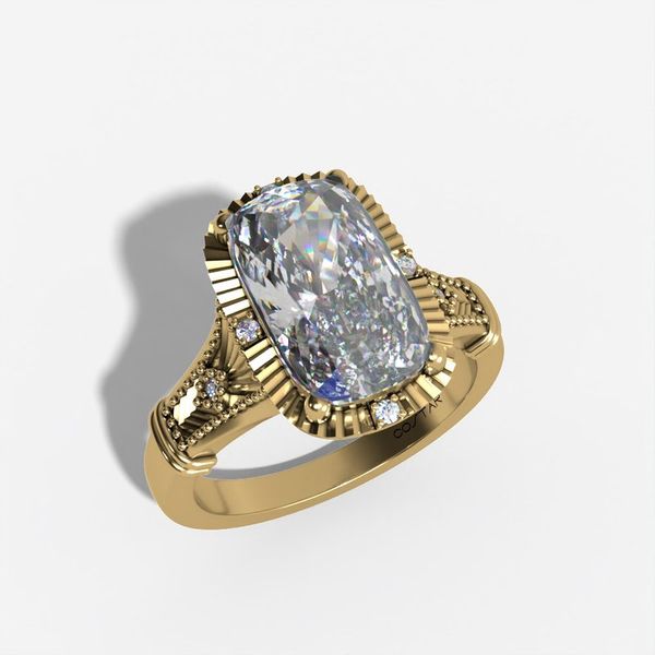 3.07 CT Elongated Cushion Lab Grown Diamond Vintage Halo Engagement Ring | 14K Yellow Gold Image 2 Mark Allen Jewelers Santa Rosa, CA