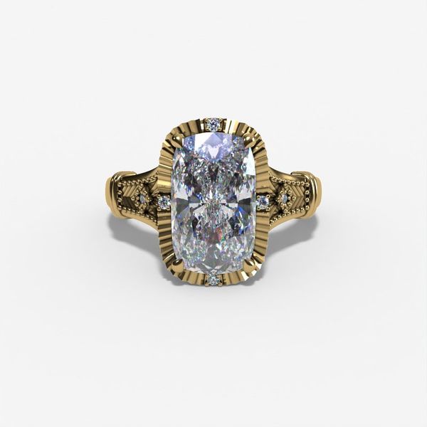 3.07 CT Elongated Cushion Lab Grown Diamond Vintage Halo Engagement Ring | 14K Yellow Gold Mark Allen Jewelers Santa Rosa, CA