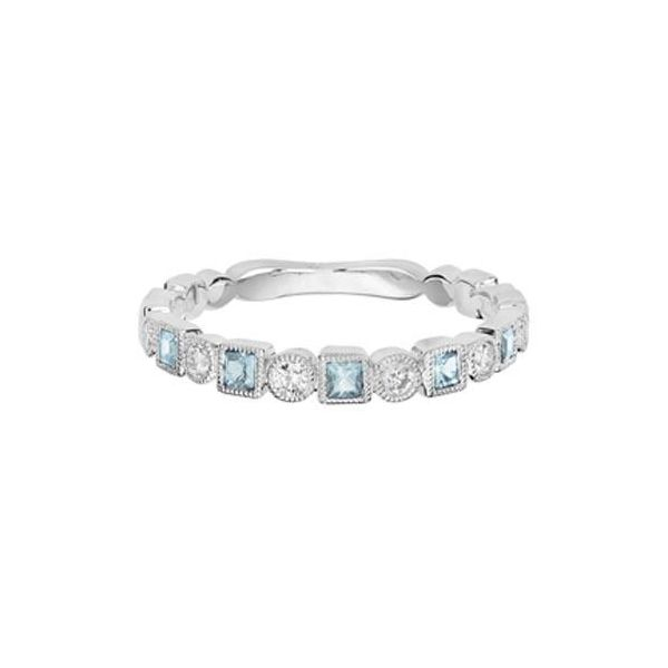 14k White Gold Aquamarine & Diamond Stackable Band Mark Allen Jewelers Santa Rosa, CA