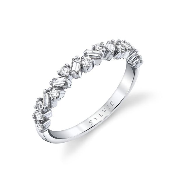 Slanted Baguette and Round Diamond Wedding Band Mark Allen Jewelers Santa Rosa, CA