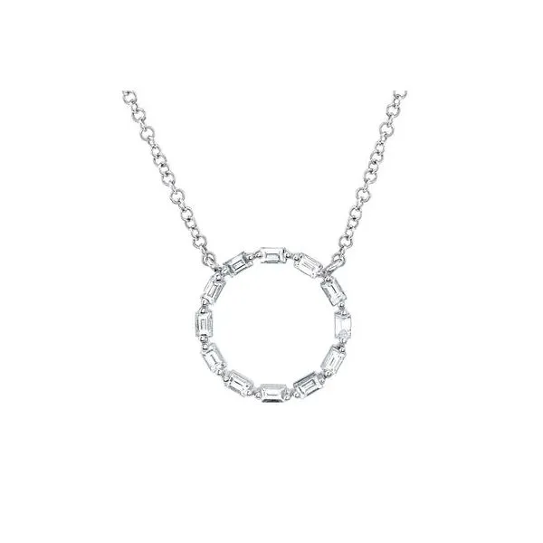 White Gold Baguette Diamond Circle Neckalce Mark Allen Jewelers Santa Rosa, CA