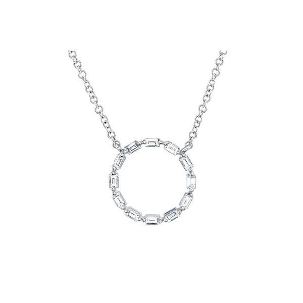 White Gold Baguette Diamond Circle Neckalce Mark Allen Jewelers Santa Rosa, CA