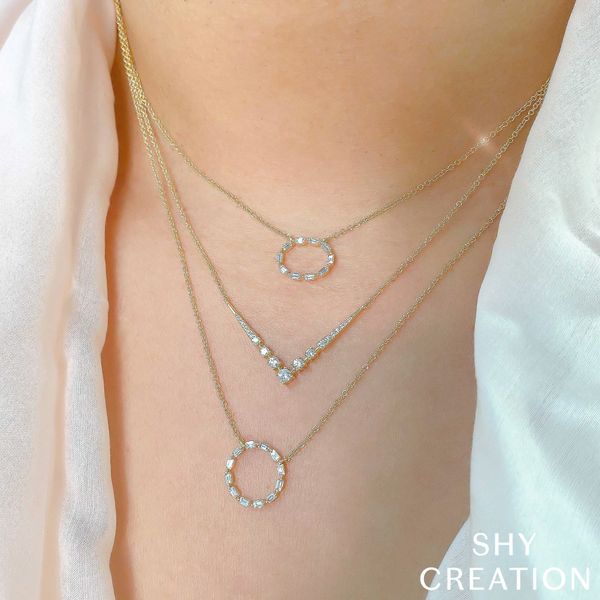 Yellow Gold Baguette Diamond Circle Neckalce Image 2 Mark Allen Jewelers Santa Rosa, CA