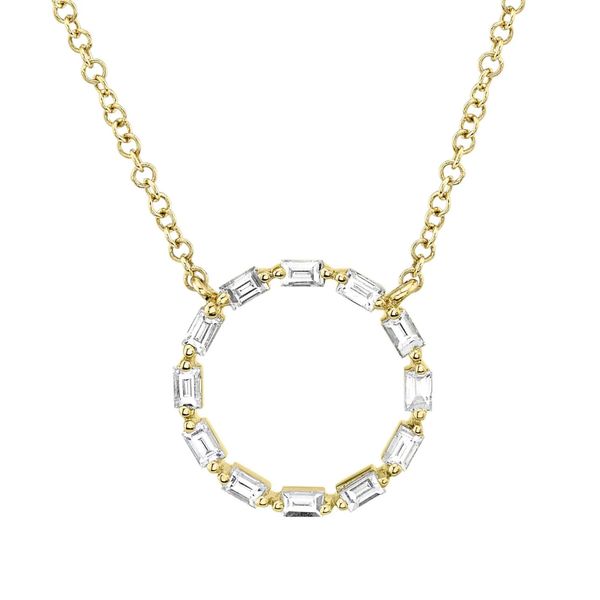 Yellow Gold Baguette Diamond Circle Neckalce Mark Allen Jewelers Santa Rosa, CA
