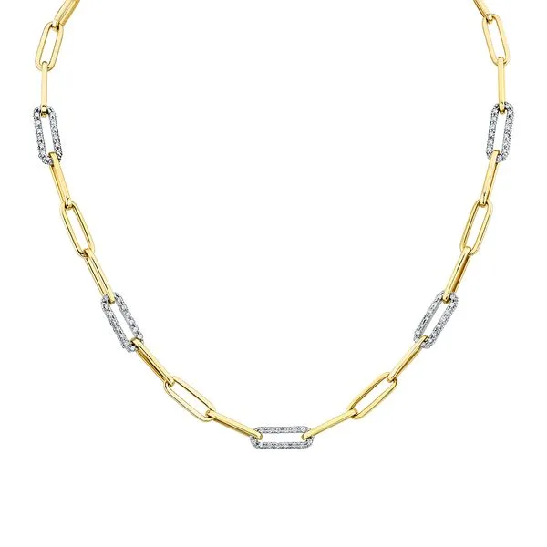 Yellow gold & Diamond pave Paperclip Necklace Mark Allen Jewelers Santa Rosa, CA