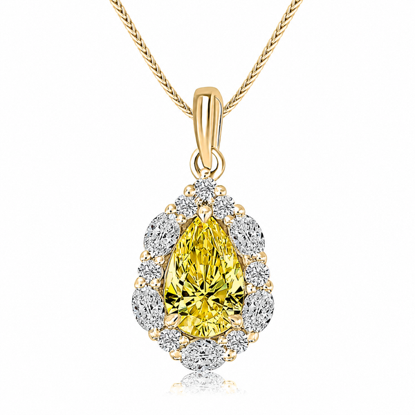 Fancy Vivid Yellow Lab Grown Diamond Halo Pendant Necklace Mark Allen Jewelers Santa Rosa, CA