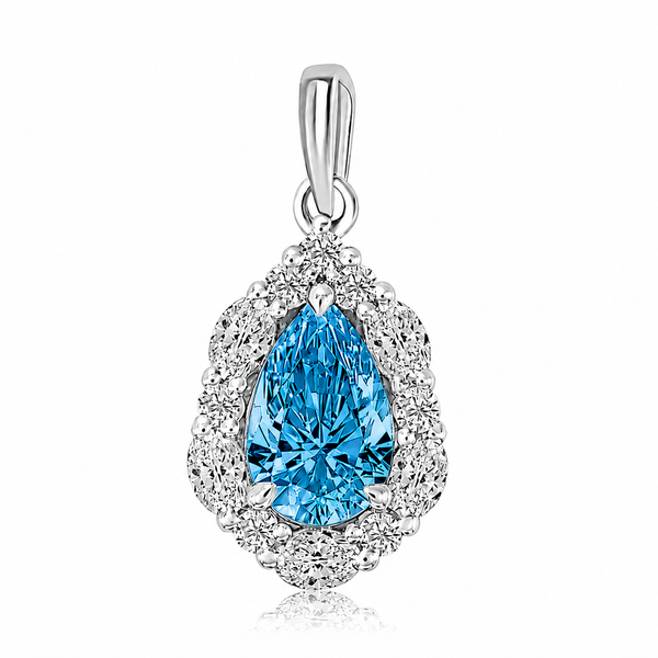 Fancy Vivid Blue Lab Grown Diamond Halo Pendant Necklace Image 2 Mark Allen Jewelers Santa Rosa, CA