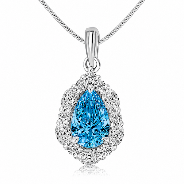 Fancy Vivid Blue Lab Grown Diamond Halo Pendant Necklace Mark Allen Jewelers Santa Rosa, CA