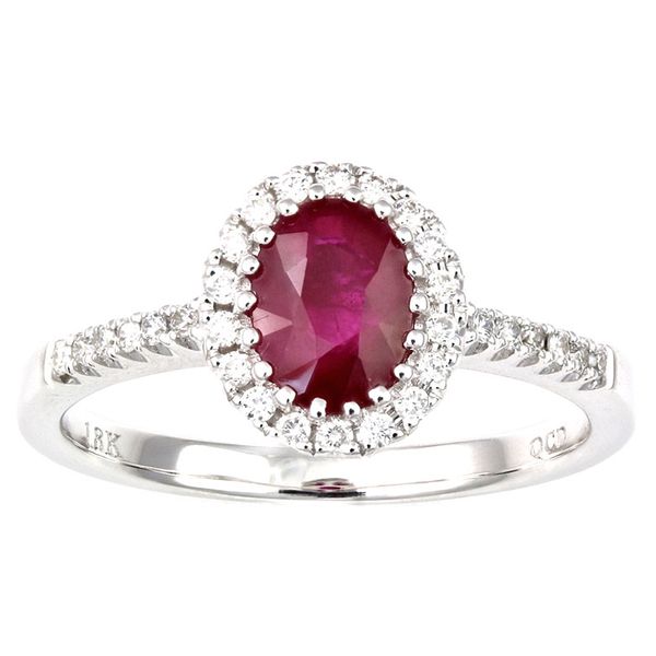 14k white gold ruby & diamond halo ring Mark Allen Jewelers Santa Rosa, CA