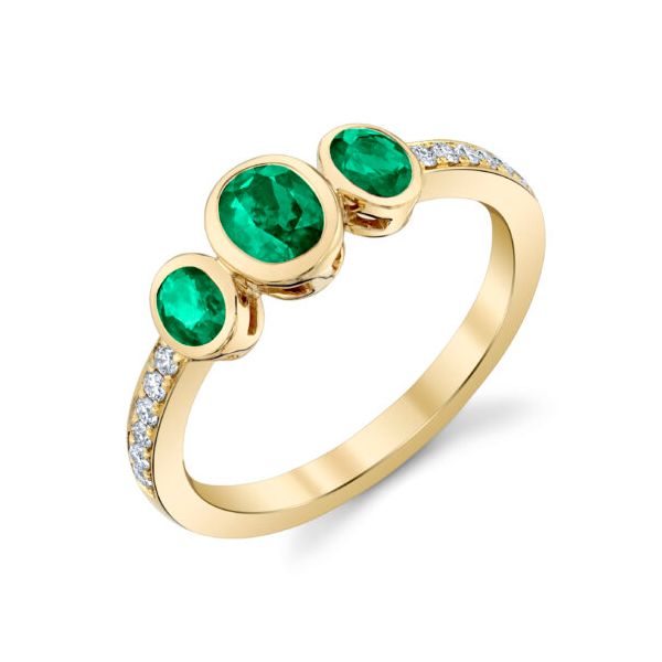 Three-Stone Emerald ring with diamond accents Mark Allen Jewelers Santa Rosa, CA
