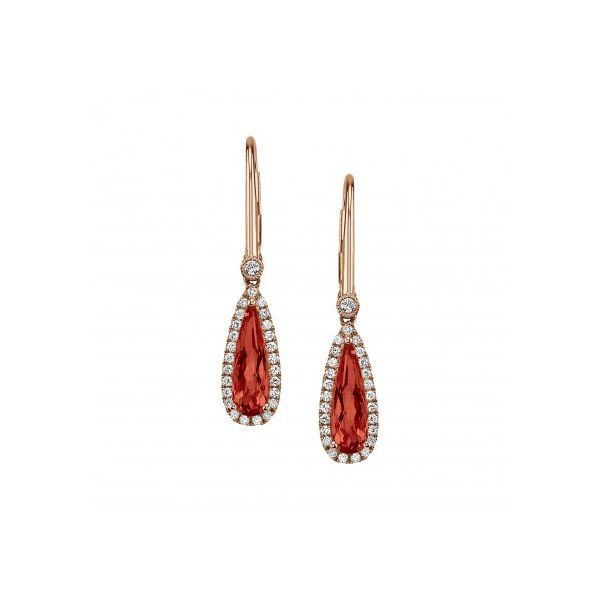 Garnet 14k Rose Gold Leverback earrings with Diamonds Mark Allen Jewelers Santa Rosa, CA