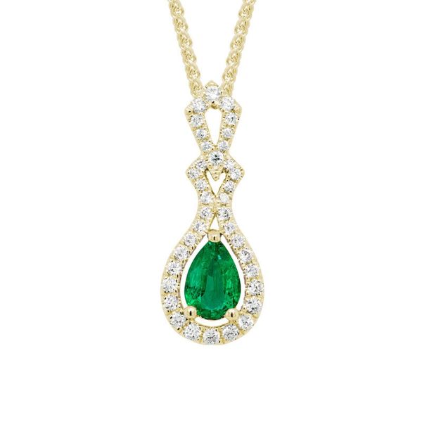 Pear Emerald Halo Necklace Mark Allen Jewelers Santa Rosa, CA