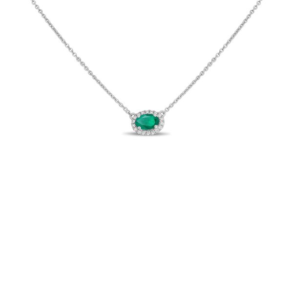 Oval Emerald & Diamond Halo Necklace Mark Allen Jewelers Santa Rosa, CA