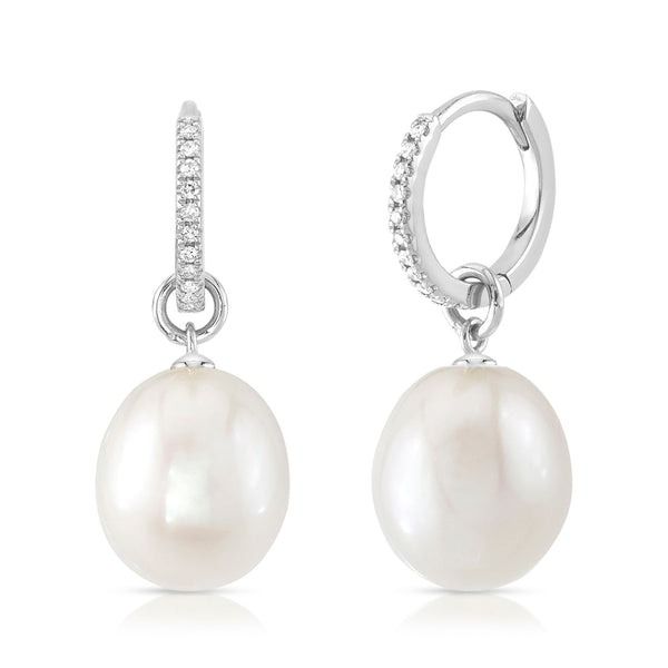 Diamond Hoop Pearl Drop Earrings Mark Allen Jewelers Santa Rosa, CA