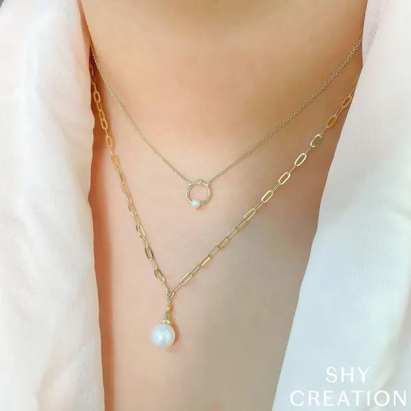 Paperclip Pearl & Diamond Necklace Image 2 Mark Allen Jewelers Santa Rosa, CA