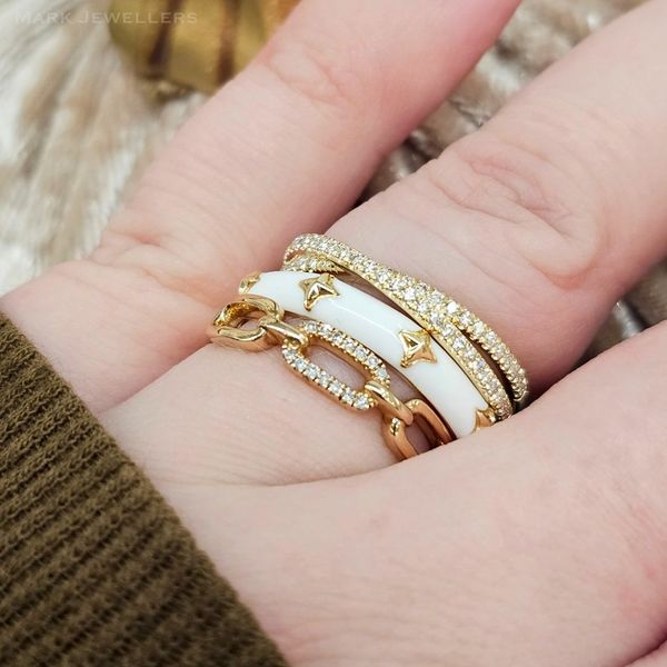 Yellow Gold White Enamel Band Image 3 Mark Jewellers La Crosse, WI