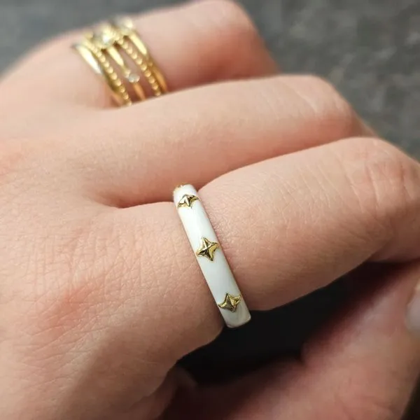 Yellow Gold White Enamel Band Image 3 Mark Jewellers La Crosse, WI