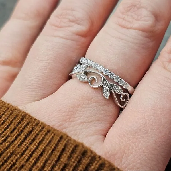 White Gold Diamond Leaf Design Band Image 3 Mark Jewellers La Crosse, WI