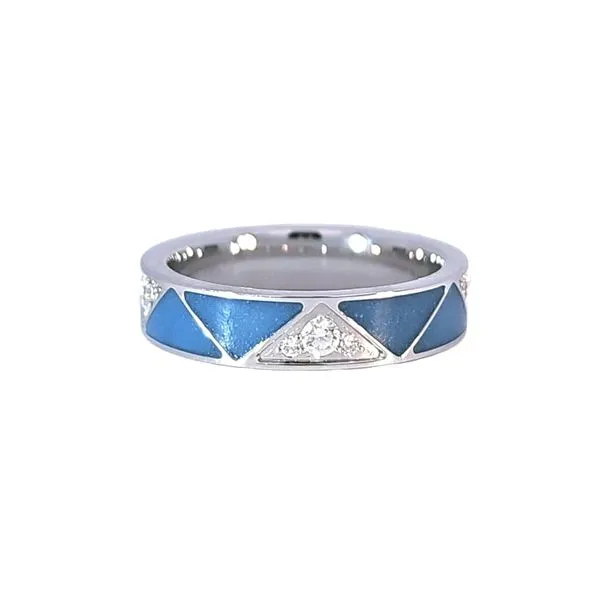 White Gold Fluorescent Blue Inlay & Diamond Ring Mark Jewellers La Crosse, WI