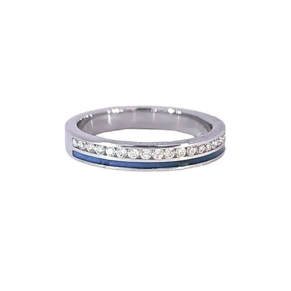 White Gold Fluorescent Blue Inlay & Diamond Ring Mark Jewellers La Crosse, WI